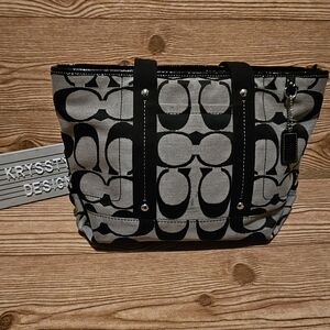 Coach Black and Grey Signature Tote Bag Purse